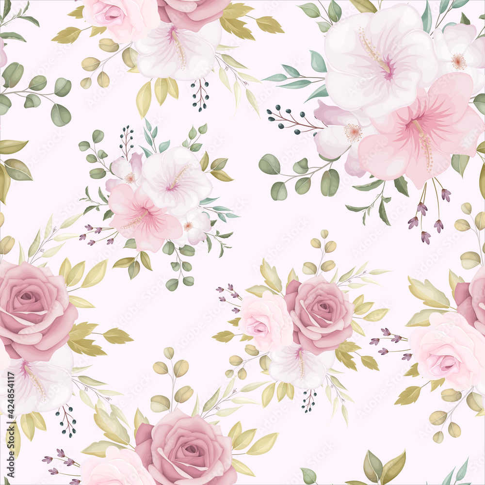 Beautiful floral seamless pattern with dusty pink flower