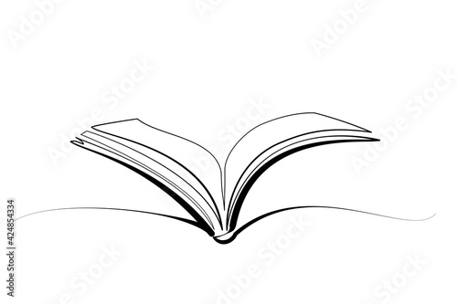 Opened book icon logo. Continuous one line drawing