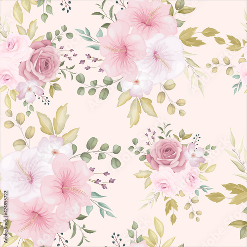 Beautiful floral seamless pattern with dusty pink flower