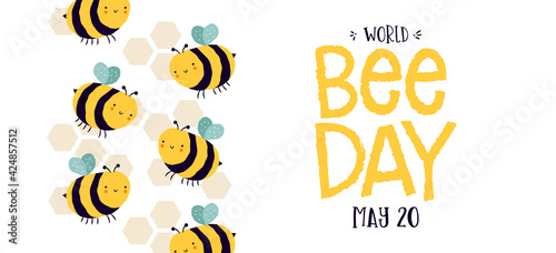 World Bee Day cute cartoon insect banner