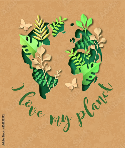 I love my planet green paper cut plant leaf world