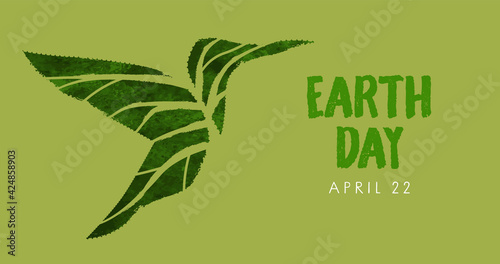Earth day green leaf bird animal concept banner