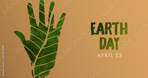 Earth Day green leaf watercolor hand banner