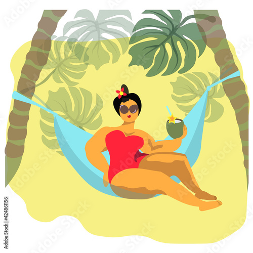Girl resting in a hammock enjoying a coconut cocktail