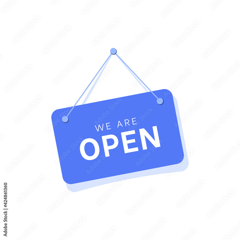 Flat style blue open signboard. Vector illustration Flat style blue open signboard. Vector illustration