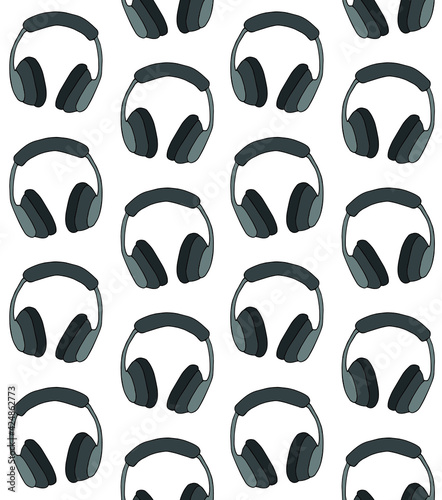 Vector seamless pattern of colored hand drawn doodle sketch headphones isolated on white background