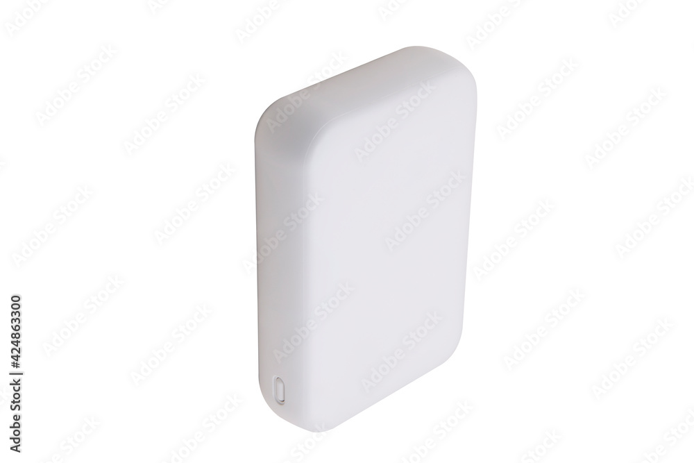 White Portable power bank isolated on white background White Portable power bank isolated on white background