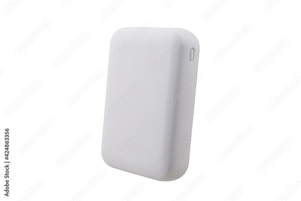 White Portable power bank isolated on white background White Portable power bank isolated on white background