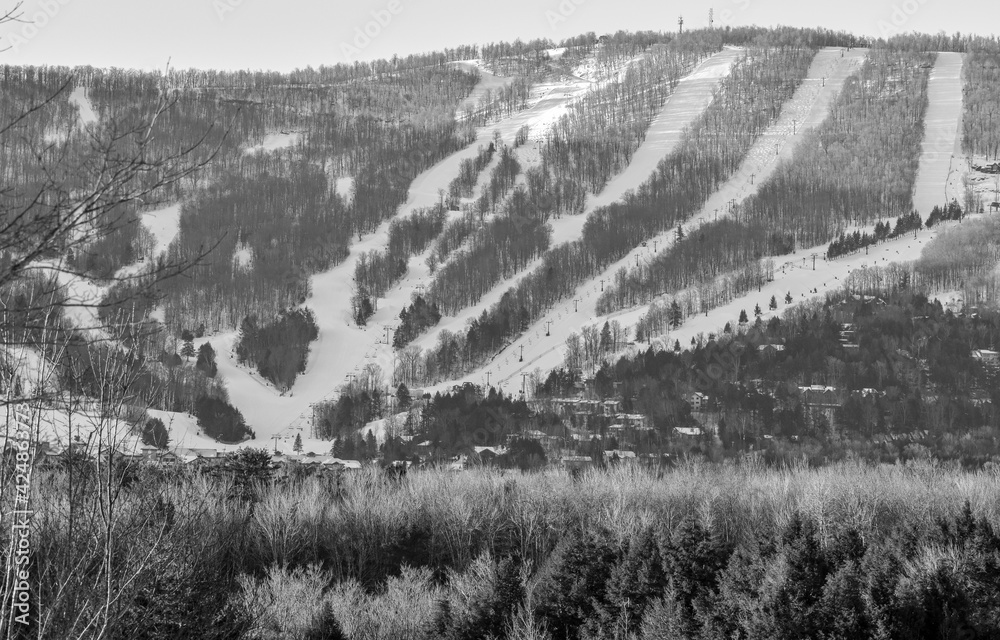 landscape, Upstate New York, windham ski mountain, black & white, skit tracks