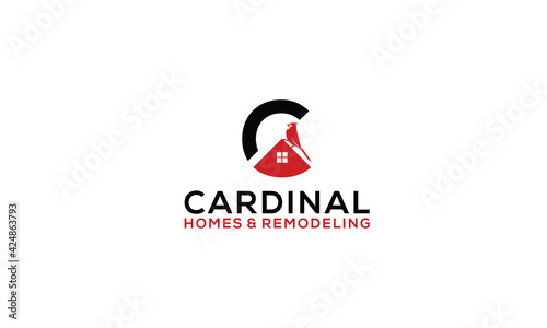 cardinal bird house letter C home roof mortgage logo vector icon illustration