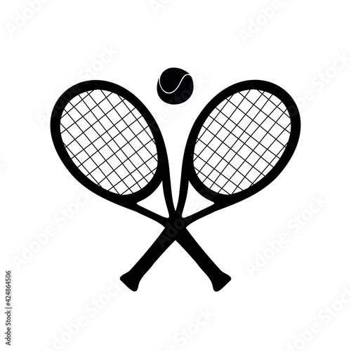 Vector hand drawn tennis crossed racket silhouette isolated on white background