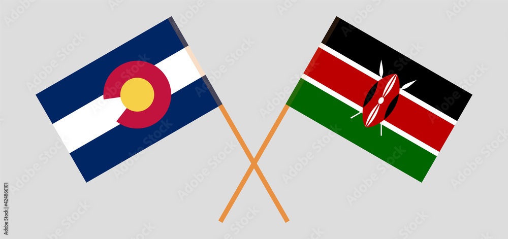 Crossed flags of The State of Colorado and Kenya. Official colors. Correct proportion