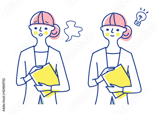 書類を持った若い女性　2表情