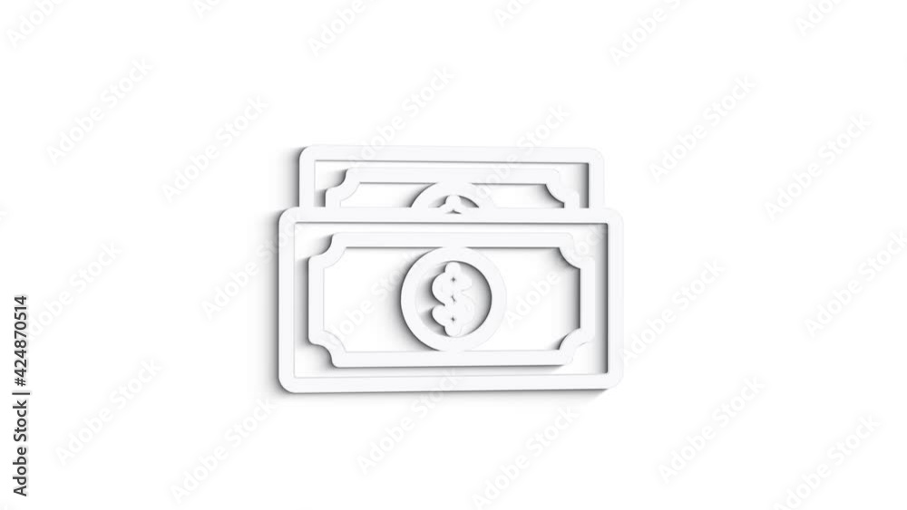 3D Line Icon money Animation on white background. 4k