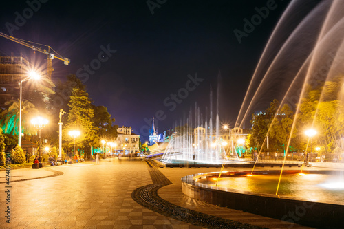 Batumi, Adjara, Georgia. Singing And Dancing Fountains Is Local Landmark At Boulevard Fountains. Night Illuminations © Grigory Bruev