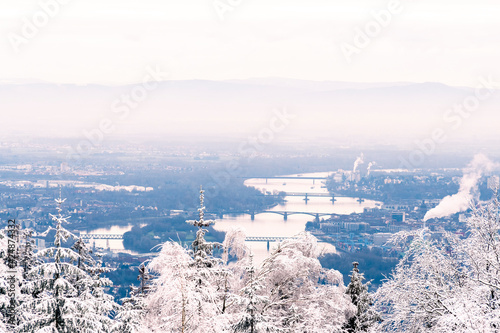 The four bridges over the Rhine between Mainz and Wiesbaden, a beautiful winter morning shot