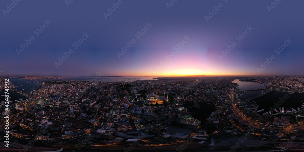 aerial view of istanbul at sunset, panoramic landscape of istanbul