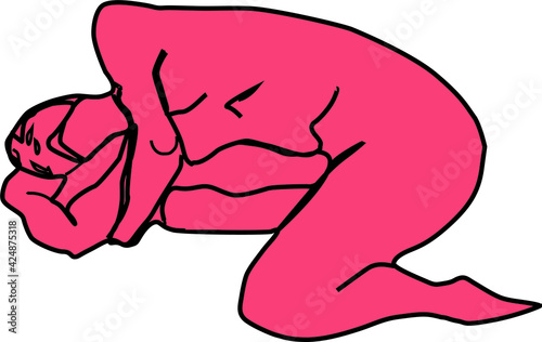 Illustration of a female boxer who fell and fell asleep in the ring