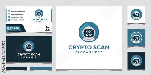Modern crypt scanning technology logo and business card design template.