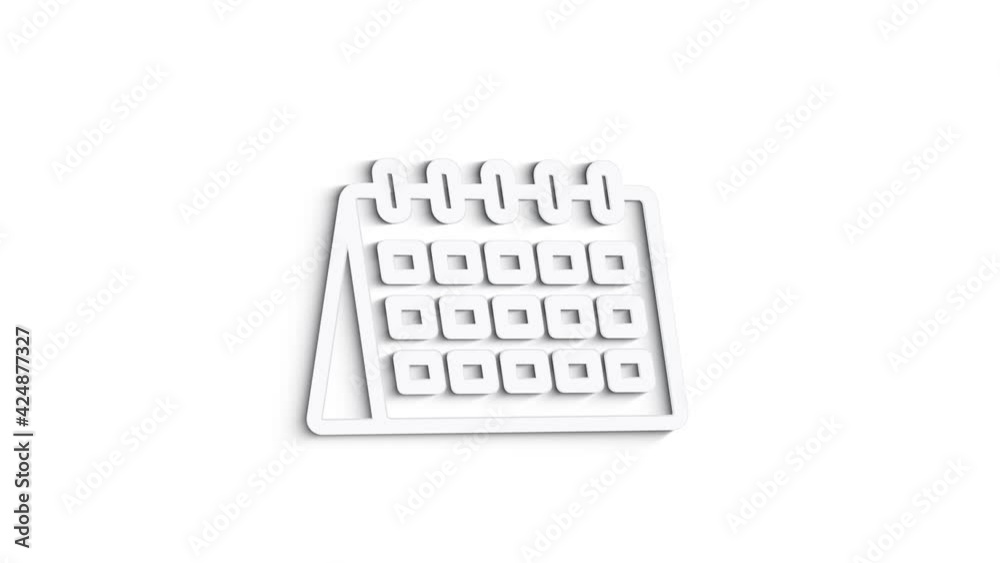 3D Line Icon calendar Animation on white background. 4k