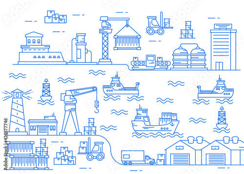 Seaport  Dock area Illustration Line art vector