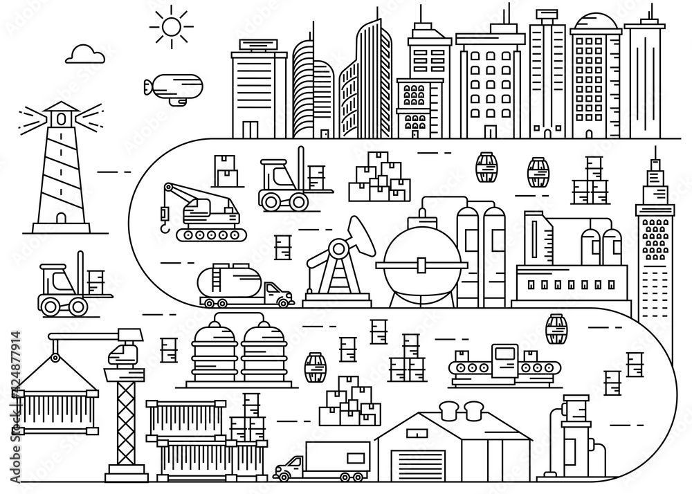 Line art vector Urban city and Industry Illustration
