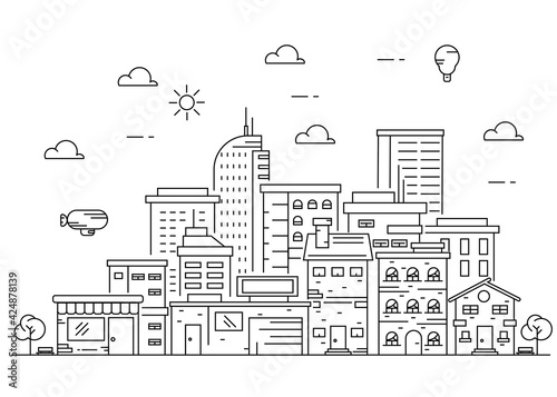 Suburban City Building Line art Vector