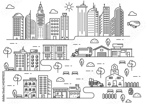 Suburban City Activity thin line art vector