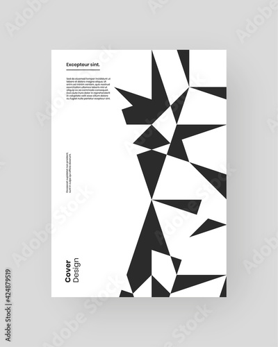 Abstract Placard, Poster, Flyer, Banner Design. Black and white illustration on vertical A4 format. Flat and geometric shapes. Decorative ornament backdrop.