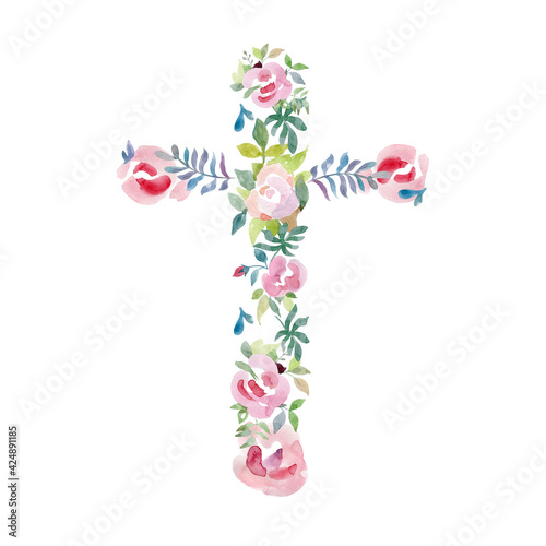 Papier peint Easter watercolor natural illustration with cross sticker for beautiful Holiday