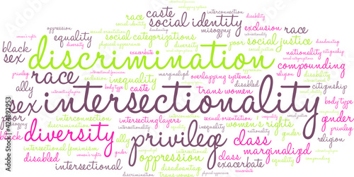 Intersectionality Word Cloud on a white background. 