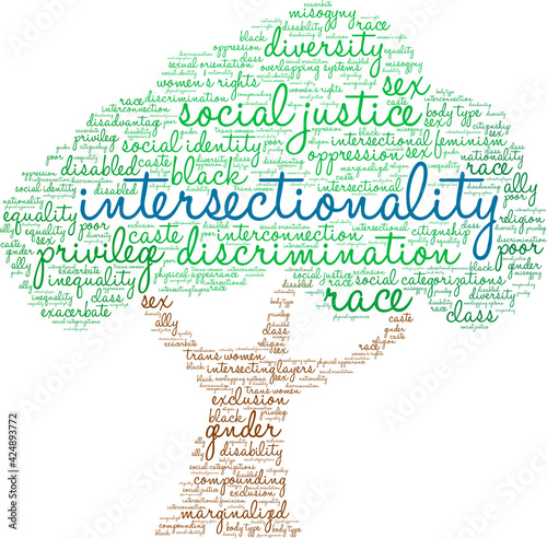 Intersectionality Word Cloud on a white background. 