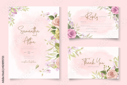 Elegant wedding invitation with hand drawn floral theme