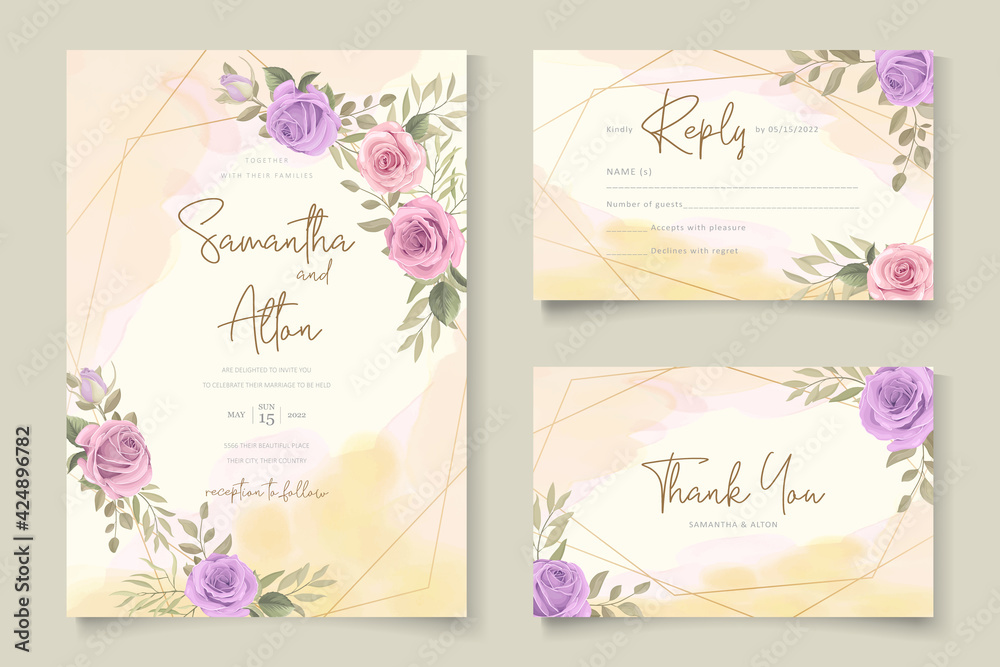 Elegant wedding invitation with hand drawn floral theme