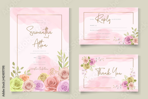 Elegant wedding invitation with hand drawn floral theme