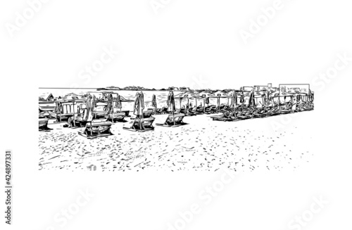 Building view with landmark of Dubai is the 
city in the United Arab Emirates. Hand drawn sketch illustration in vector.