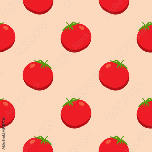 tomato flat design seamless pattern. Seamless pattern with leaves and vegetable. Vector illustration of art. Vintage background. Kitchen and restaurant design for fabrics, paper