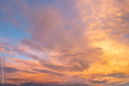 Sky with Clouds at Sunrise. Sunset Cloud Sky Background. Nature Background. © Joshua