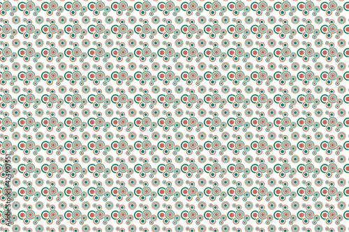 Patrón  abstracto de figuras geométricas en colores verde y rojo sobre fondo blanco
