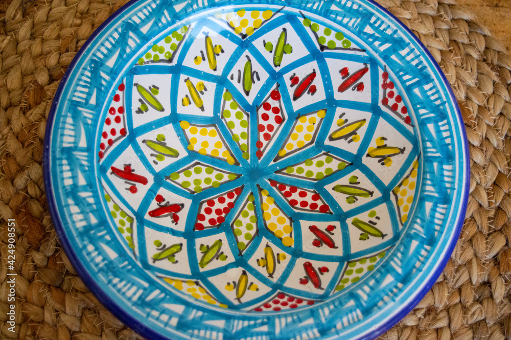 Beautiful colorful and traditional dish plates, Tunisia in Africa