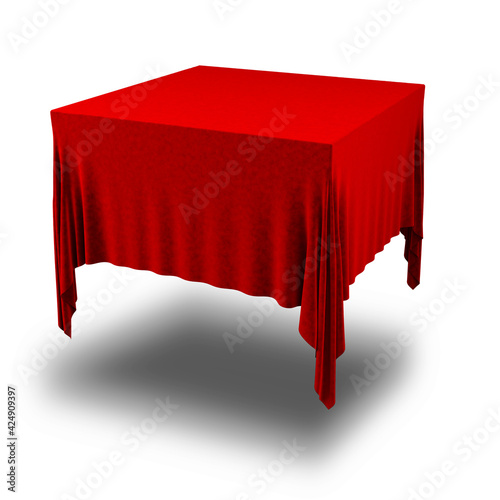 Empty red tablecloth isolated on white.