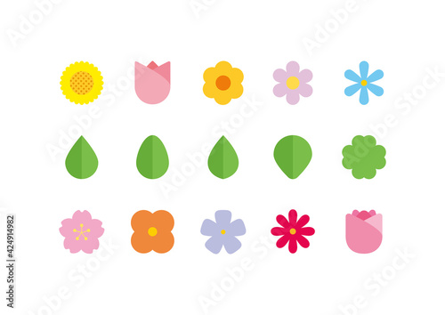 Fototapeta Naklejka Na Ścianę i Meble -  Sunflower, rose, tulip, cherry blossom, etc. Various flower icon illustrations collection.
