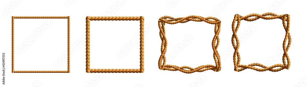 Vector collection of realistic frames made of wavy ropes. Vector collection of realistic frames made of wavy ropes.