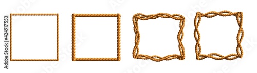 Vector collection of realistic frames made of wavy ropes.