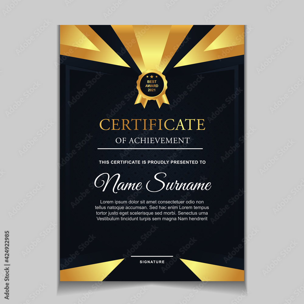 Certificate of achievement border design templates with elements of luxury gold badges and modern line patterns. vector graphic print layout can use For award, appreciation, education Certificate of achievement border design templates with elements of luxury gold badges and modern line patterns. vector graphic print layout can use For award, appreciation, education