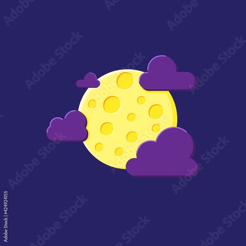 Moon and stars close up. Abstract moon. Moon in flat design style. Vector illustration. Icon moon.