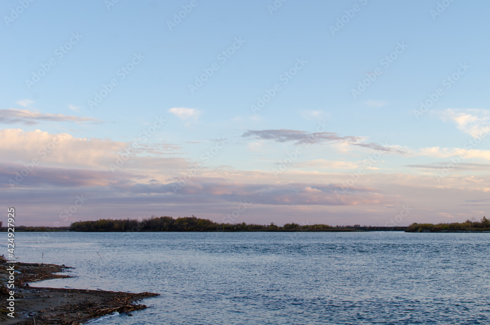 View of the autumnal bank of the Irtysh River in the Omsk Region. View of the autumnal bank of the Irtysh River in the Omsk Region.
