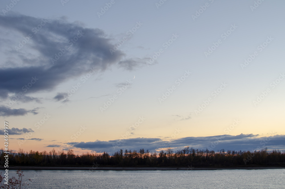 View of the autumnal bank of the Irtysh River in the Omsk Region.