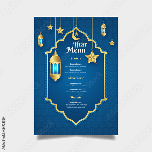 Iftar menu template in paper style Premium Vector.