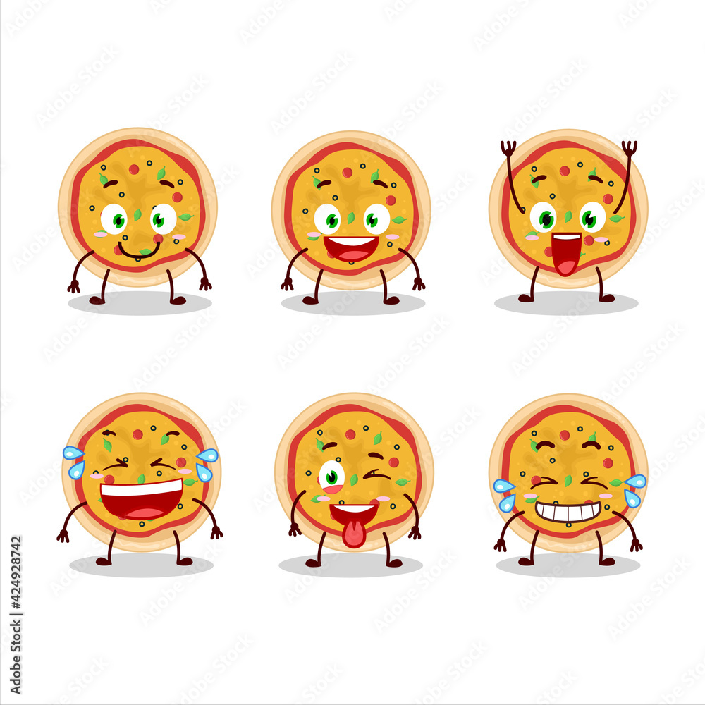 Cartoon character of greek pizza with smile expression Cartoon character of greek pizza with smile expression